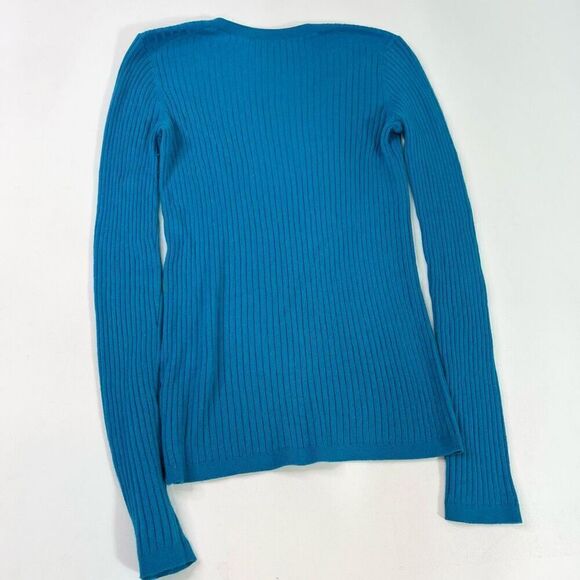 Vince Top Womens Small Blue Bay Ribbed Stretchy Fitted Cashmere Blend Sweater - Picture 7 of 9